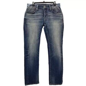 BKE Jeans Mens 32X32 Blue Mason Taper Buckle Washed Out Faded Denim Heavy Stitch
